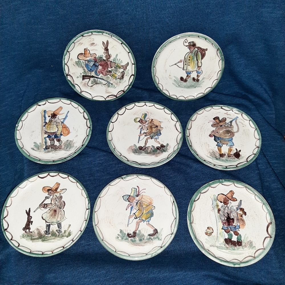 Original Ulmer Keramik Hand Painted Coasters, Set Of 8, Made In West Germany